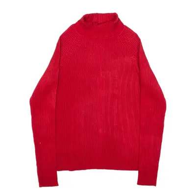 WHITE STAG Ribbed Jumper Red Tight Knit Roll Neck Womens S
