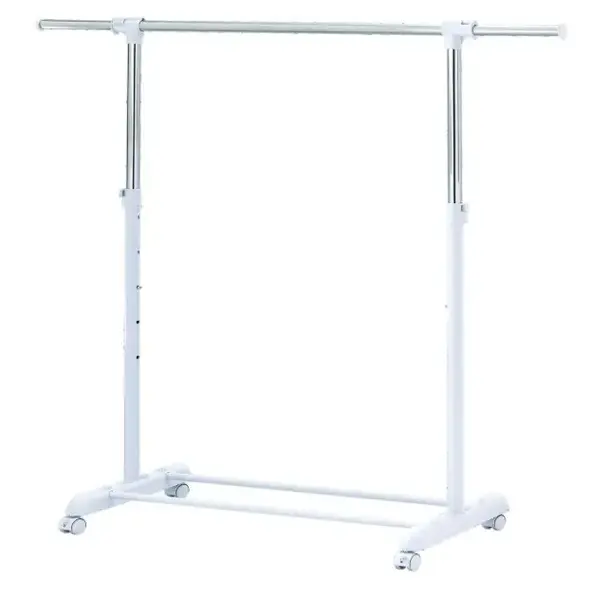 Adjustable Rolling Garment Rack Metal Chrome, White, 84-121Wx44Dx123.5-163Hcm