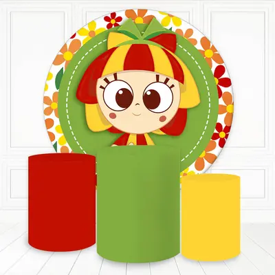 Aperturee Cute Girl Floral Green Red Yellow Round Birthday Backdrop Kit | Round Party Backdrop | Birthday Backdrop Ideas | Ro...