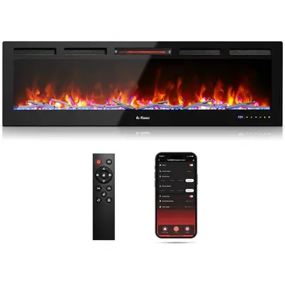 Garvee 72 Inch Recessed and Wall Mounted Electric Fireplace Insert, 1500W Heater with WiFi App and Alexa Control, 12 LED Flam...