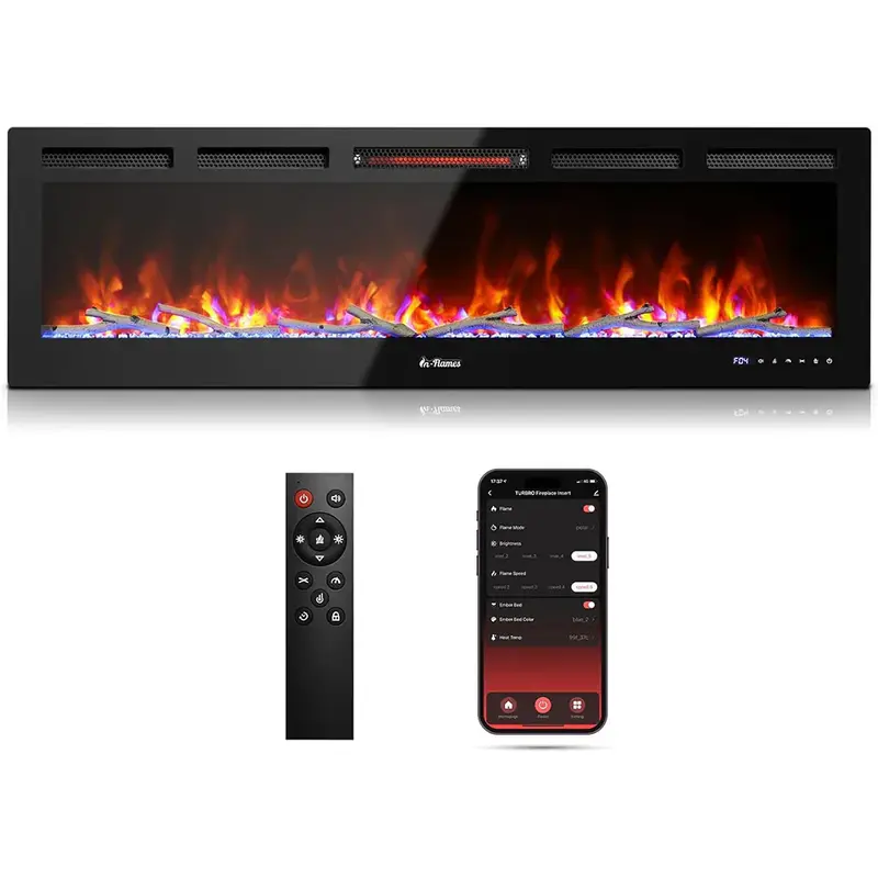 Garvee 72 Inch Recessed and Wall Mounted Electric Fireplace Insert, 1500W Heater with WiFi App and Alexa Control, 12 LED Flam...