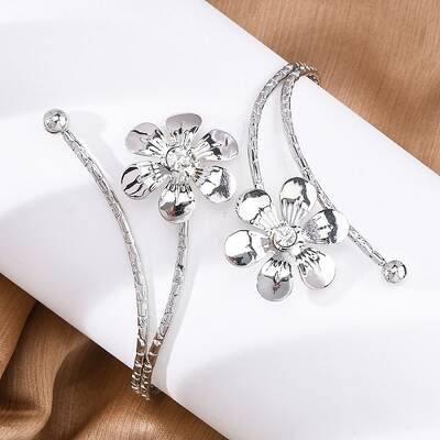 Flower Alloy Arm Cuff Bangles for Girl Women