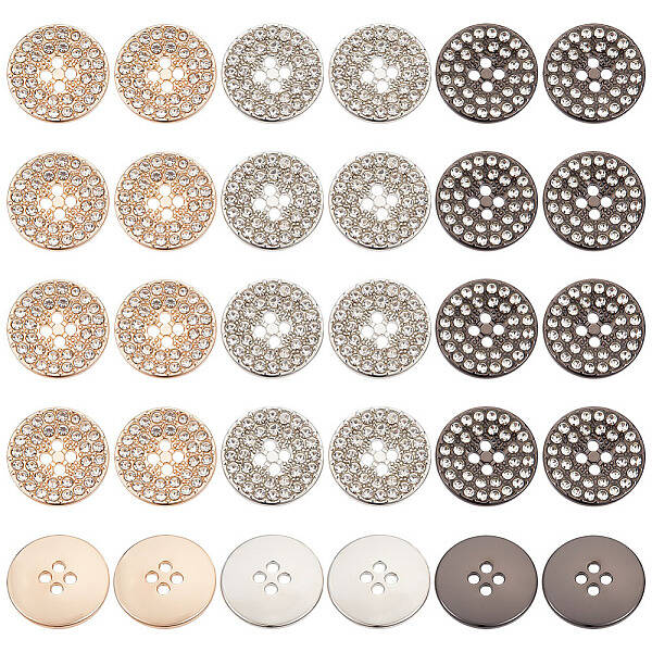 18Pcs 3 Colors Alloy Rhinestone Buttons