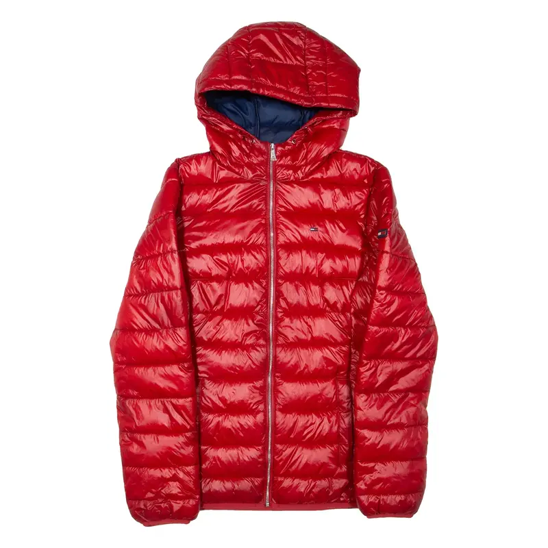 TOMMY HILFIGER Mens Puffer Jacket Red Hooded L