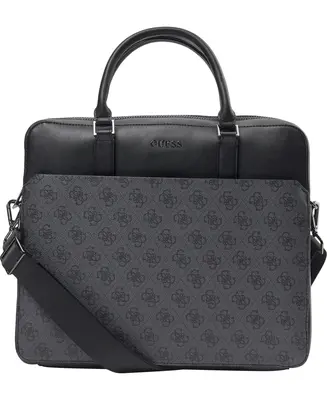 Guess, Vezzola, polyurethane, fabric briefcase, computer, black, 35 x 29 x 9 cm, for men