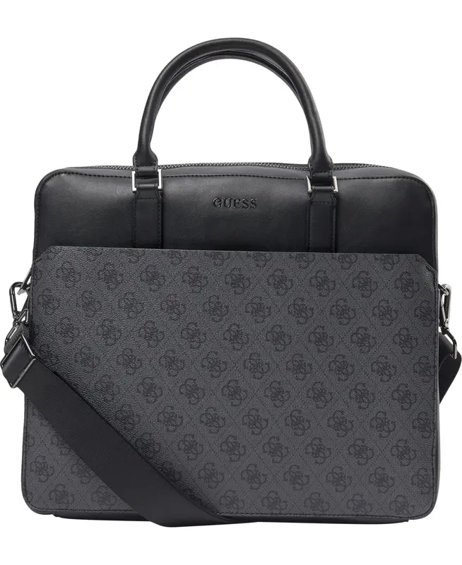 Guess, Vezzola, polyurethane, fabric briefcase, computer, black, 35 x 29 x 9 cm, for men