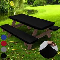 Picnic Table Bench Cover Set, 3 Counts/set Including 1 Count Table Cover & 2 Counts Bench Cover, Elastic Tablecloth Set for C...
