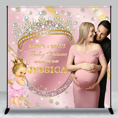 Custom Photo Pink Crown Girl Baby Shower Backdrop - Aperturee
