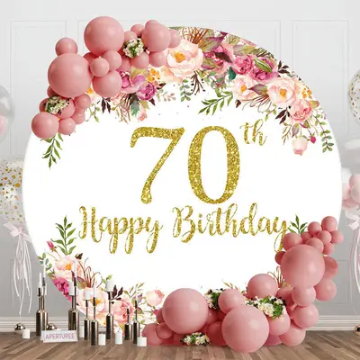Blooming Flowers Women Round 70th Birthday Backdrop - Aperturee