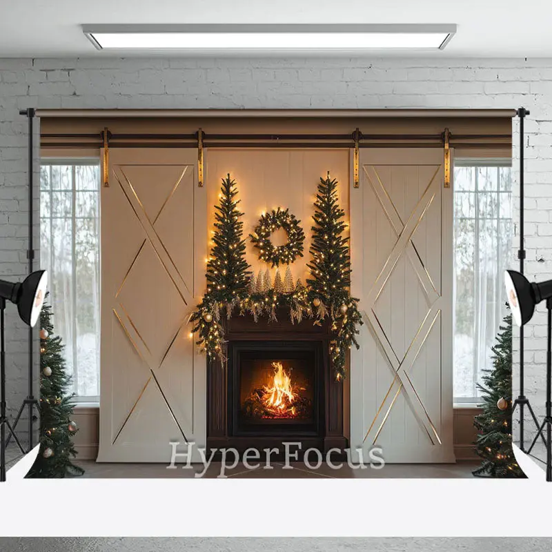 Light Xmas Tree Fireplace Indoor Christmas Backdrop - Aperturee