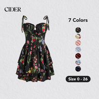Cider [7 colors, size 0-26] Woven Floral & Fruit Ruffle Hem Knotted Layered Mini Dress