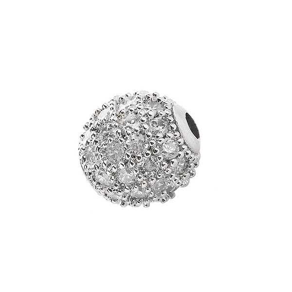 CZ Brass Micro Pave Grade AAA Clear Color Cubic Zirconia Round Beads