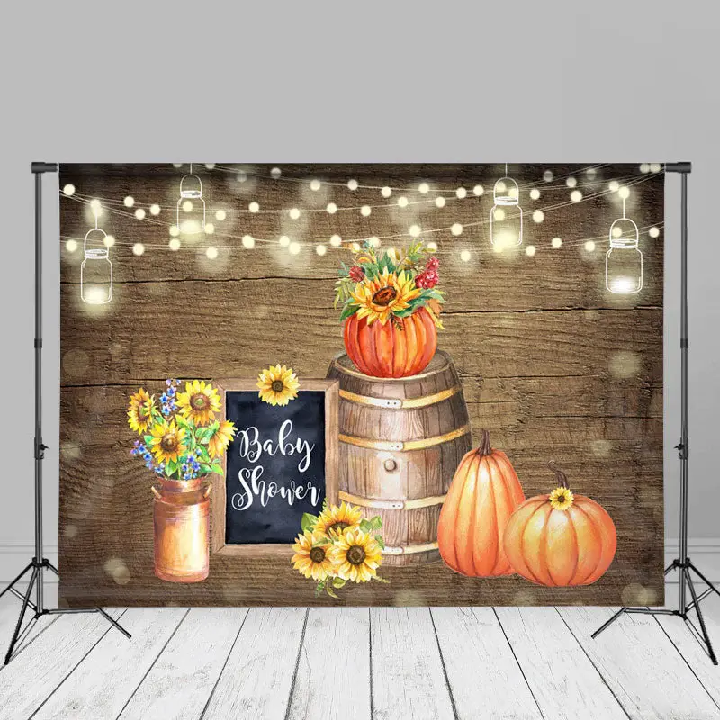 Barrel Floral Pumpkin Light Belt Wood Photo Backdrop - Aperturee
