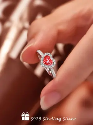 S925 Sterling Silver Fashion Heart Shaped Rhinestone Decorated Ring, Fashion Jewelry for Party, Daily Clothing Decor, Trendy ...