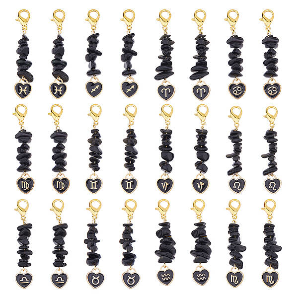 24Pcs 12 Styles Natural Obsidian Chips Beads Pendant Decoration