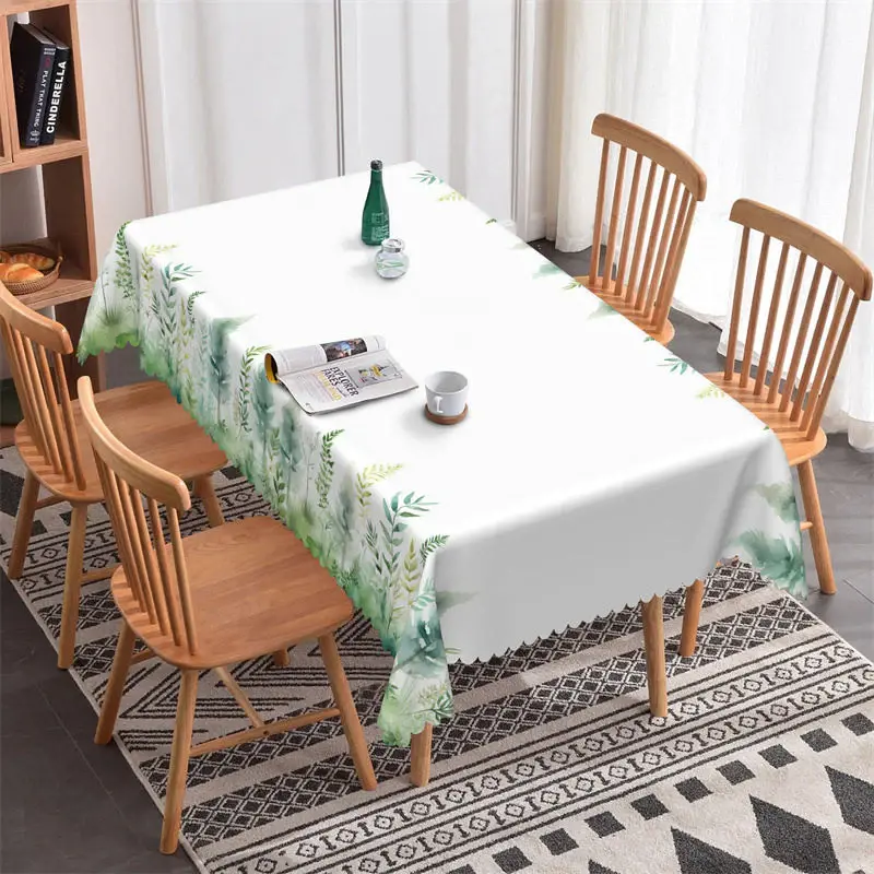 Outdoor Weed Green Leaf Pattern Rectangle Tablecloth - Aperturee