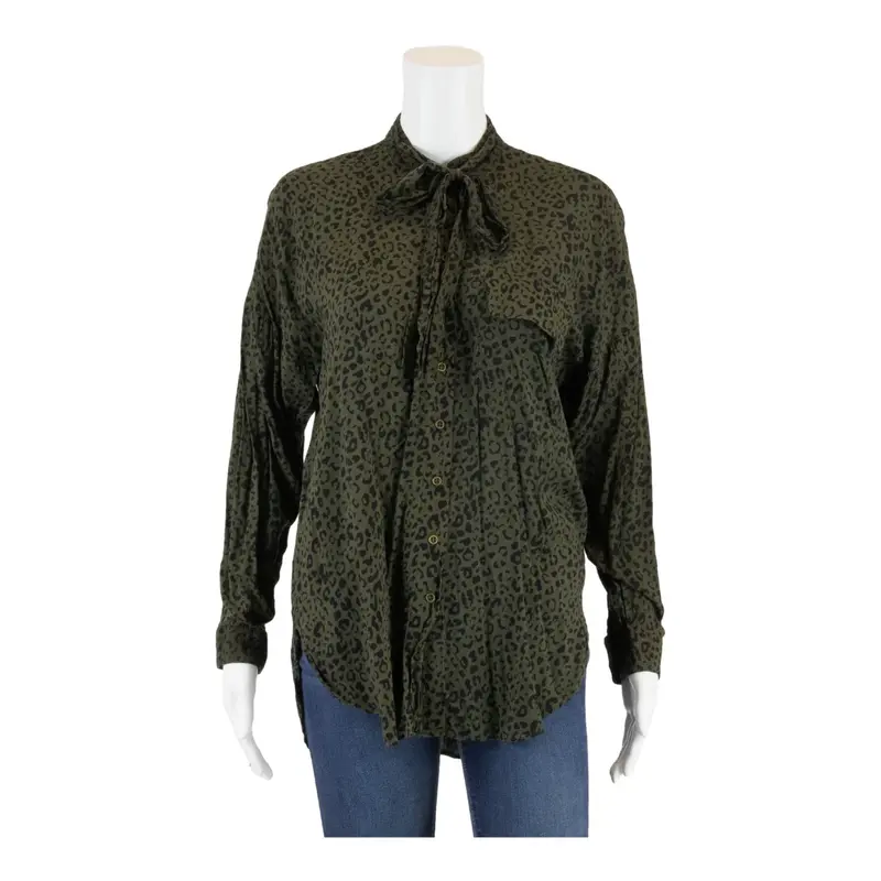 ZARA Z1975 Neck Tie Green Basic Blouse XS