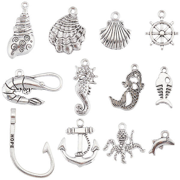 72Pcs 12 Styles Tibetan Style Alloy Charms