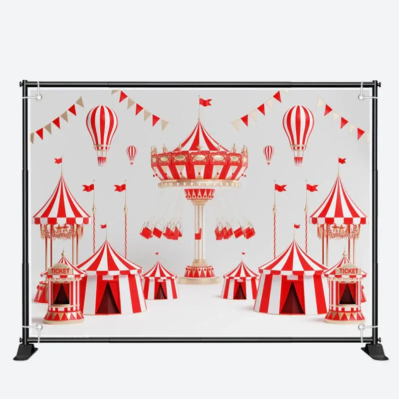 Hot Air Balloons Red White Circus Birthday Backdrop - Aperturee