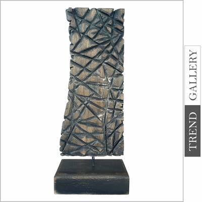 Abstract Vertical Ribbed Wood Sculpture Black and Brown Wood Table Figurine Creative Desktop Art | SATELLITE 19.3"x7.5&q...
