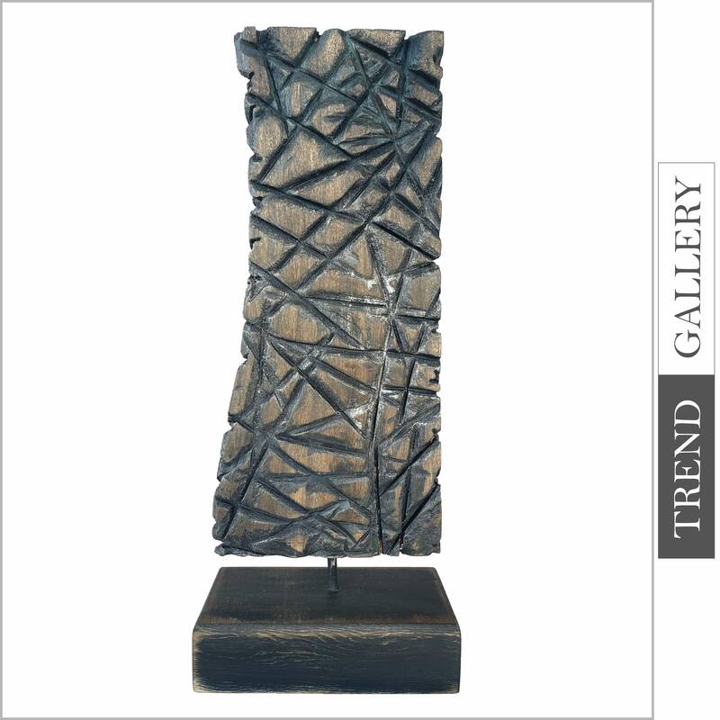 Abstract Vertical Ribbed Wood Sculpture Black and Brown Wood Table Figurine Creative Desktop Art | SATELLITE 19.3"x7.5&q...