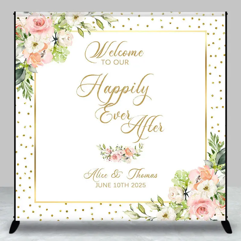 Floral Happily Ever After Custom Wedding Backdrop - Aperturee