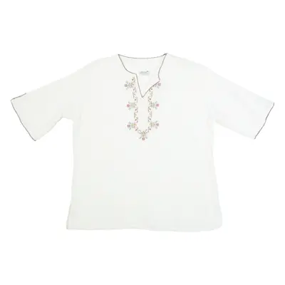 ZEHRIA Womens Top White V-Neck XL