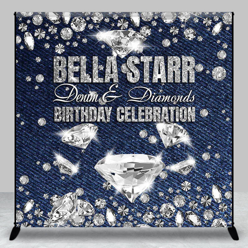 Silver Diamond Light Blue Custom Birthday Backdrop - Aperturee
