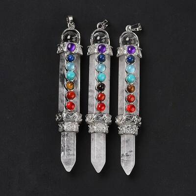 Chakra Theme Natural Quartz Crystal Big Pendants