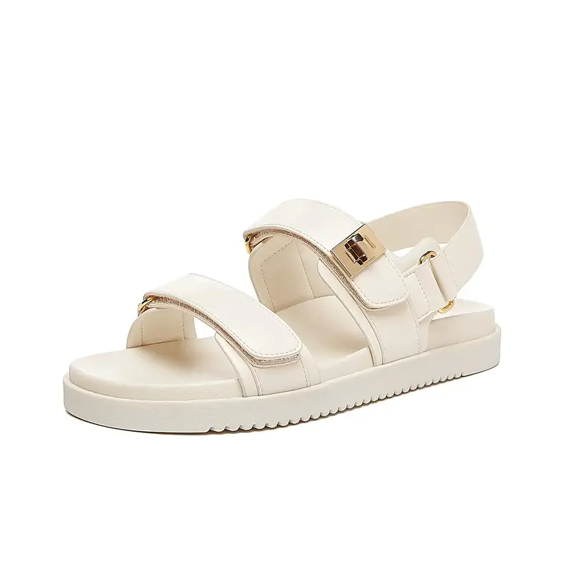 Women's Flat Sandals Comfort Adjustable Double Strap Slip on Leather Footbed Sandals Wedge Platform Footwear Walking Shoes