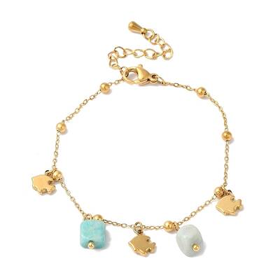 Summer Beach Nuggets Natural Amazonite & Ion Plating(IP) 304 Stainless Steel Charm Bracelets for Women Men