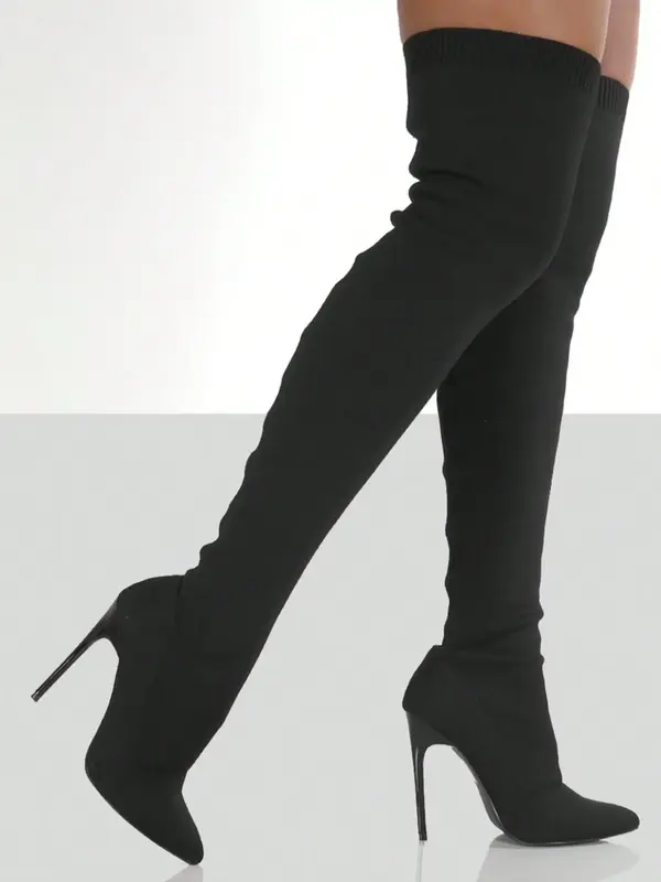 Women's Solid Stiletto Heeled Over The Knee Boots, Elegant Fashion Pointed Toe Boots for Party, Daily Clothing Decor for Wome...
