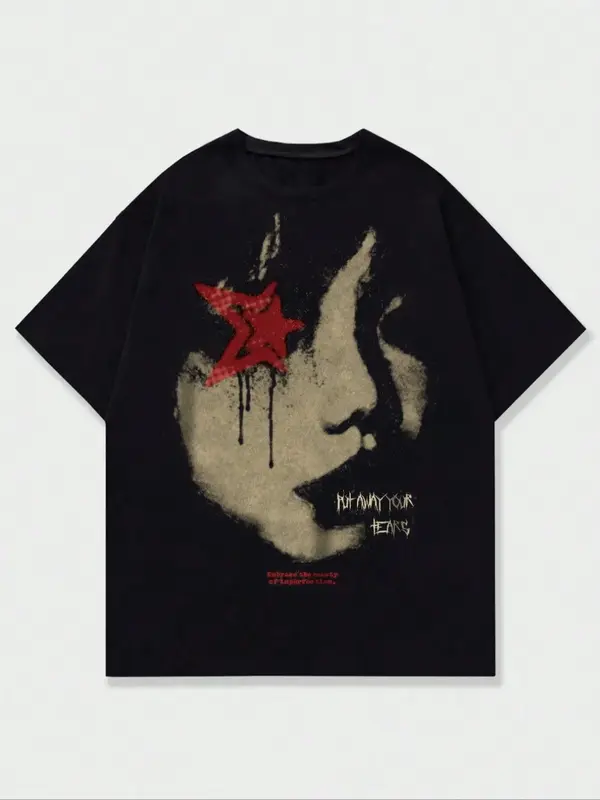 Men's Figure Print Drop Shoulder Tee, Regular Fit Casual Comfy Short Sleeve Round Neck T-Shirt for Summer, Fashion Men's Top ...