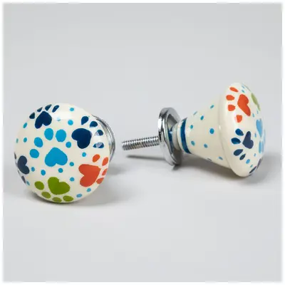 Hand Painted Iron Knobs - Set of 2 - Mandala Paw