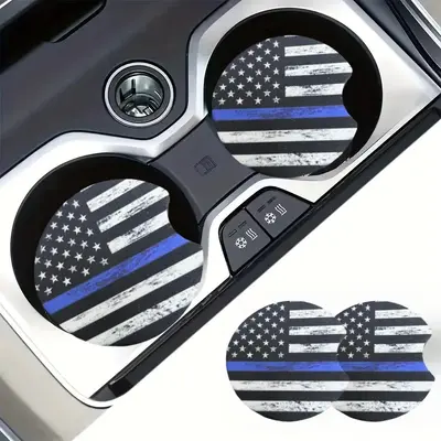 Flag Pattern Car Cup Holder Coaster, Absorbent Car Cup Mat, Portable Household Coaster, Car Interior Decoration Accessories f...