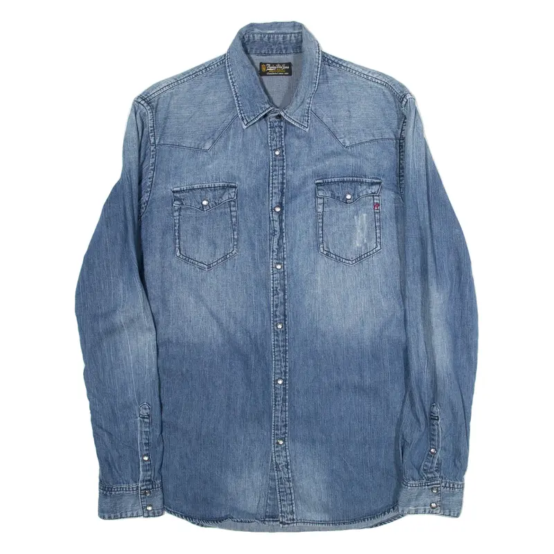 REPLAY Mens Plain Shirt Blue Long Sleeve L
