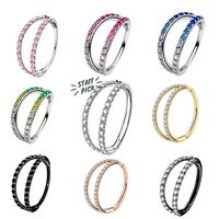 Oufer 20G AAA+ Grade CZ Hinged Double Row Nostril Piercing Nose  Ear Hoop Ring Inner Diameter 5mm 6mm 7mm 8mm 9mm 10mm 11mm 1...