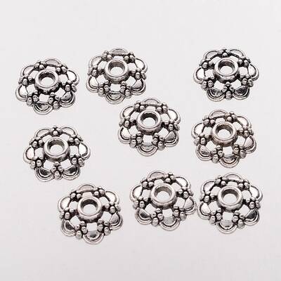 6-Petal Filigree Flower Tibetan Silver Bead Caps
