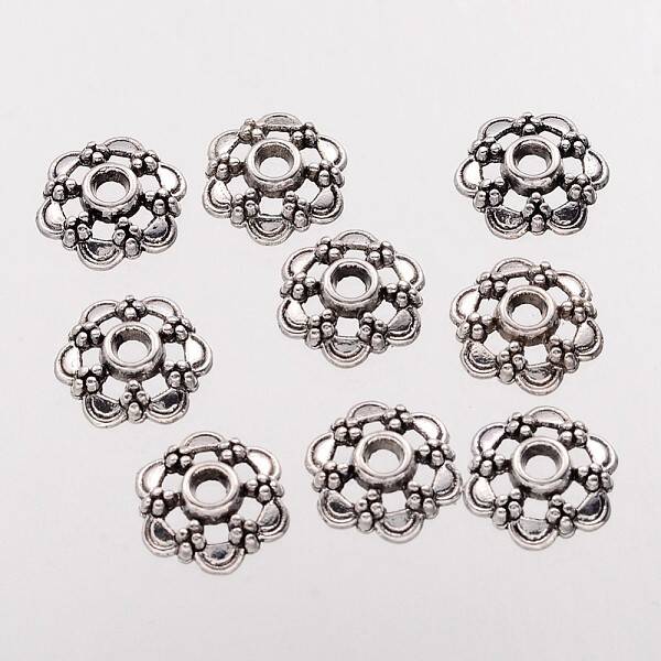 6-Petal Filigree Flower Tibetan Silver Bead Caps