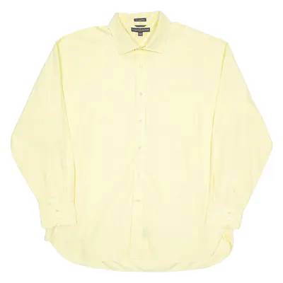 TOMMY HILFIGER 80's 2 Fly Mens Plain Shirt Yellow Long Sleeve 2XL