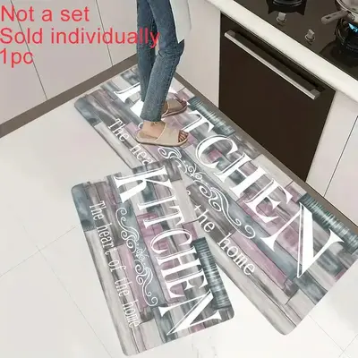 Kitchen Rug, 1 Count Wood Grain and Letter Printed Non Slip Floor Mat, Household Mat for Home Kitchen Living Room,  Area Rugs...