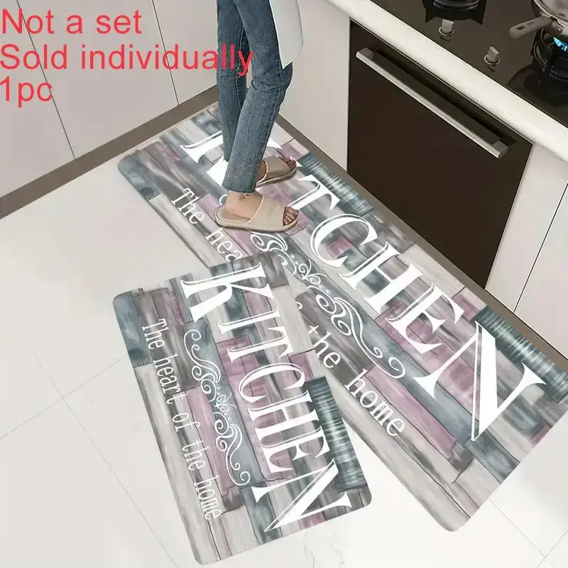 Kitchen Rug, 1 Count Wood Grain and Letter Printed Non Slip Floor Mat, Household Mat for Home Kitchen Living Room,  Area Rugs...