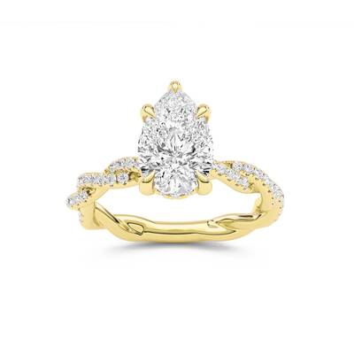 ChiraTan Pear Shape Lab Grown Diamond Engagement Ring | 18K Yellow Gold 3 7/8 CT. TW.