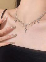 Tassel Rhinestone Star Decor Pendant Necklace for Women, Exquisite Trendy Necklace, Chic Jewelry for Party & Daily Clothing D...