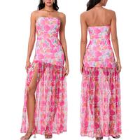 Women's Tube Top DressStrapless Backless Mesh Patchwork Tropical Leopard Print High Slit Long Dress For Party Vocation