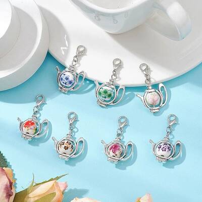 Teapot Handmade Flower Printed Porcelain Ceramic Beads Pendant Decorations