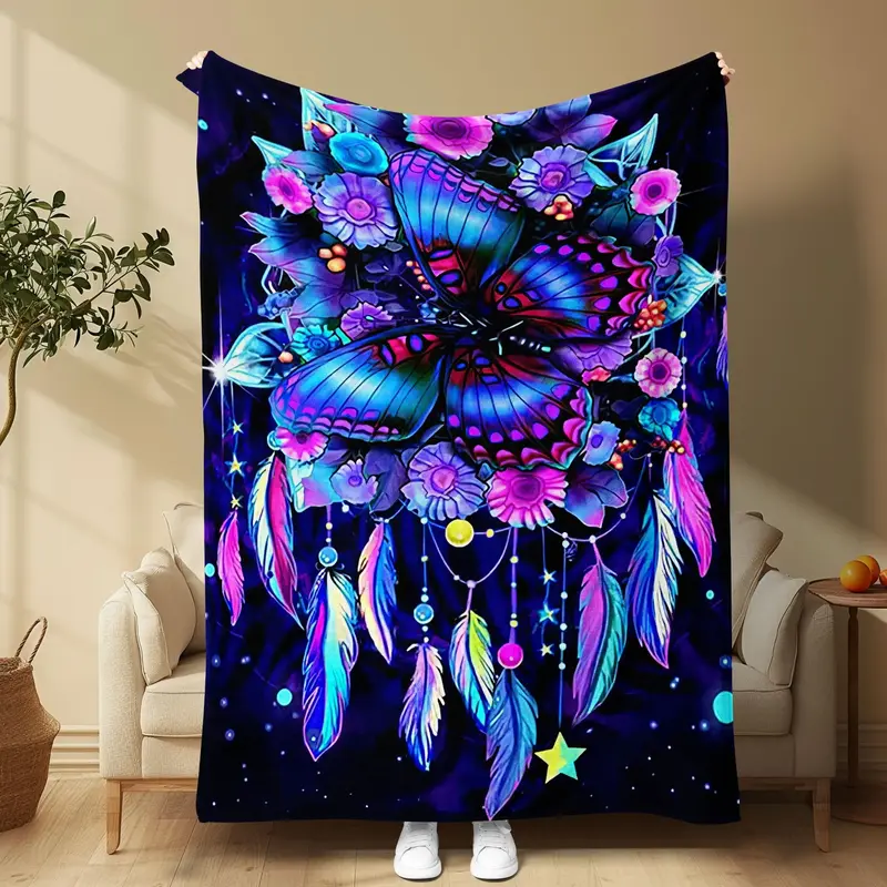 Butterfly Pattern Blanket, 1 Count Colorful Soft Comfortable Throw Blanket, Cool Bedroom Bedding Blanket for Home Office Trav...