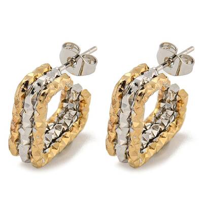 202 Stainless Steel Square Multi Layered Stud Earrings