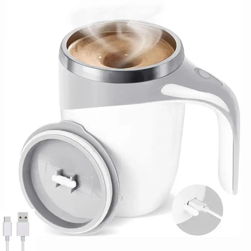 USB Rechargeable Automatic Coffee Stirring Mug, 1 Count 380ML Stainless Steel Travel Coffee Cup, Magnetic Mixing Cup for Offi...