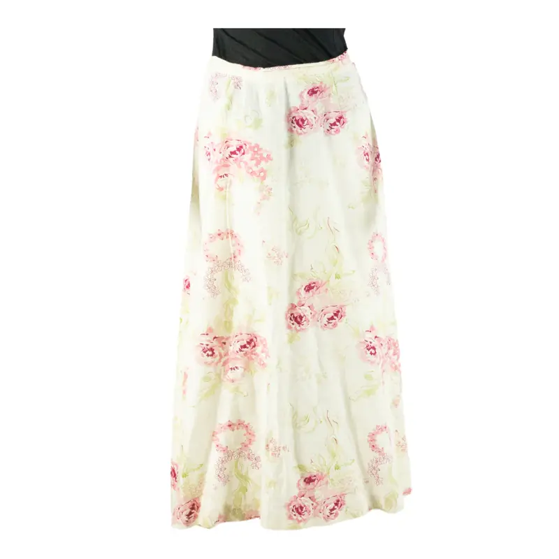 CHADWICK'S Midi Flare Skirt Pink Linen Floral Womens UK 10